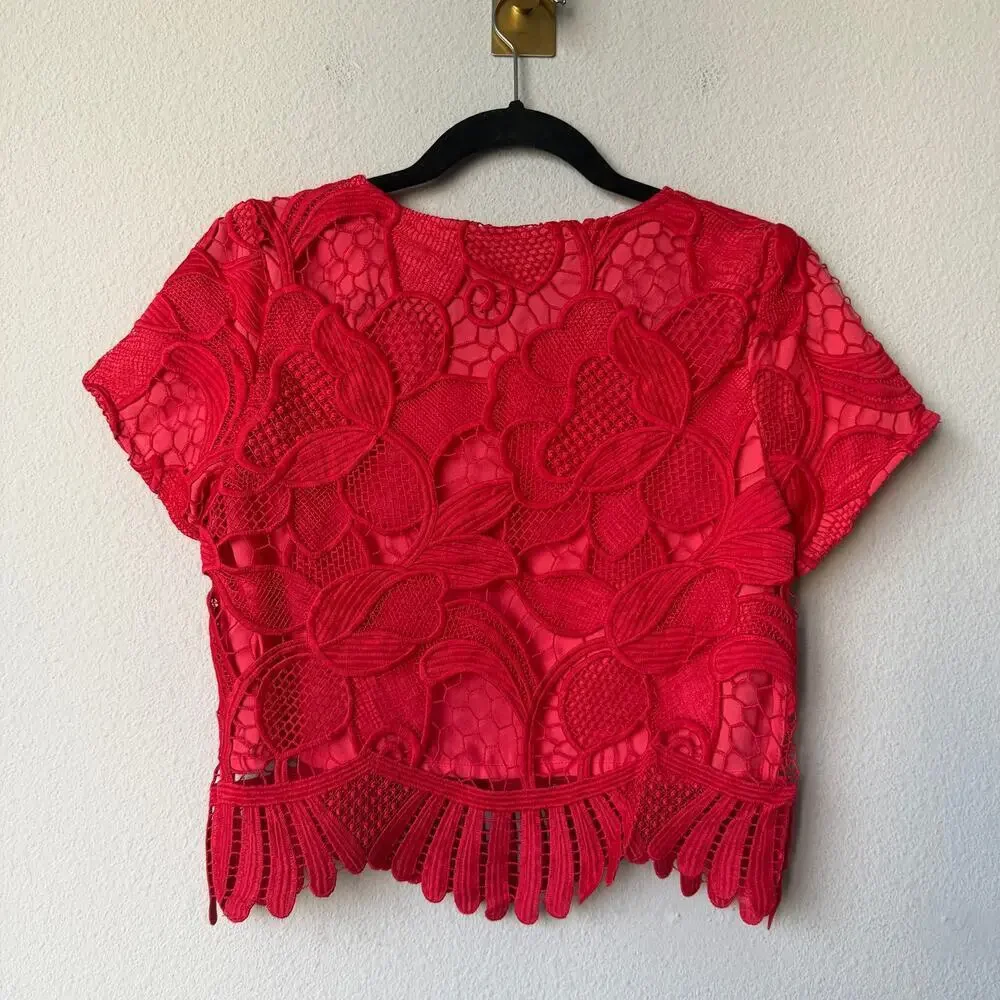 Lovers + Friends Daycation Coral Red Crochet Crop Top Size S